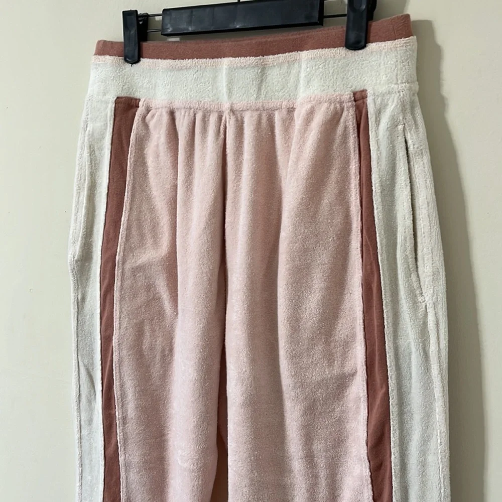 Free People Intimately Terry Cloth High Rise Pink Cream Brown Jogger Pants Sz L - Picture 4 of 8